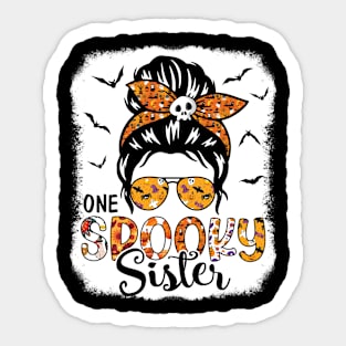 Skull Bats Ghost Girl Face Happy Halloween One Spooky Sister Sticker